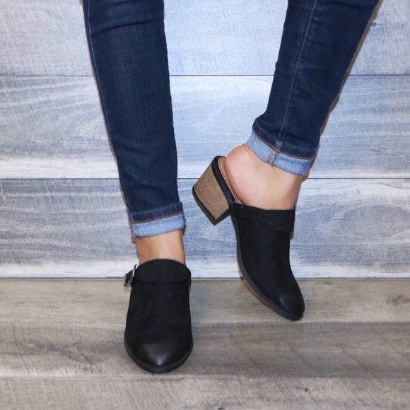 🖤Black stack heel western style side buckle mule - Picture 3 of 8